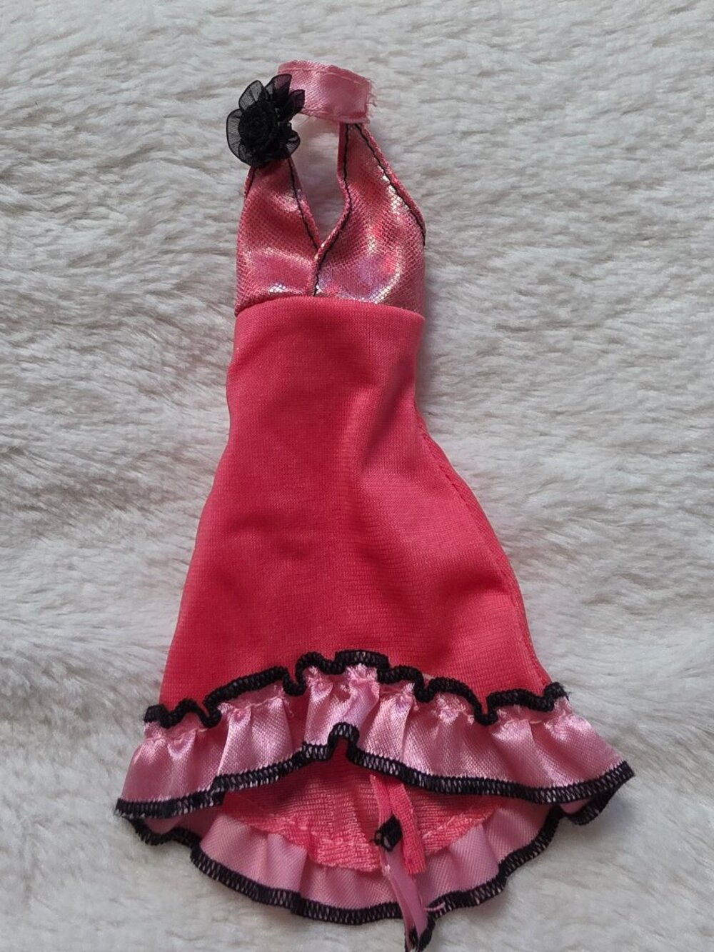 2010 Barbie I Can Be Dancer Dress Pink Shimmer Halter Black Ruffle T7543 Mattel